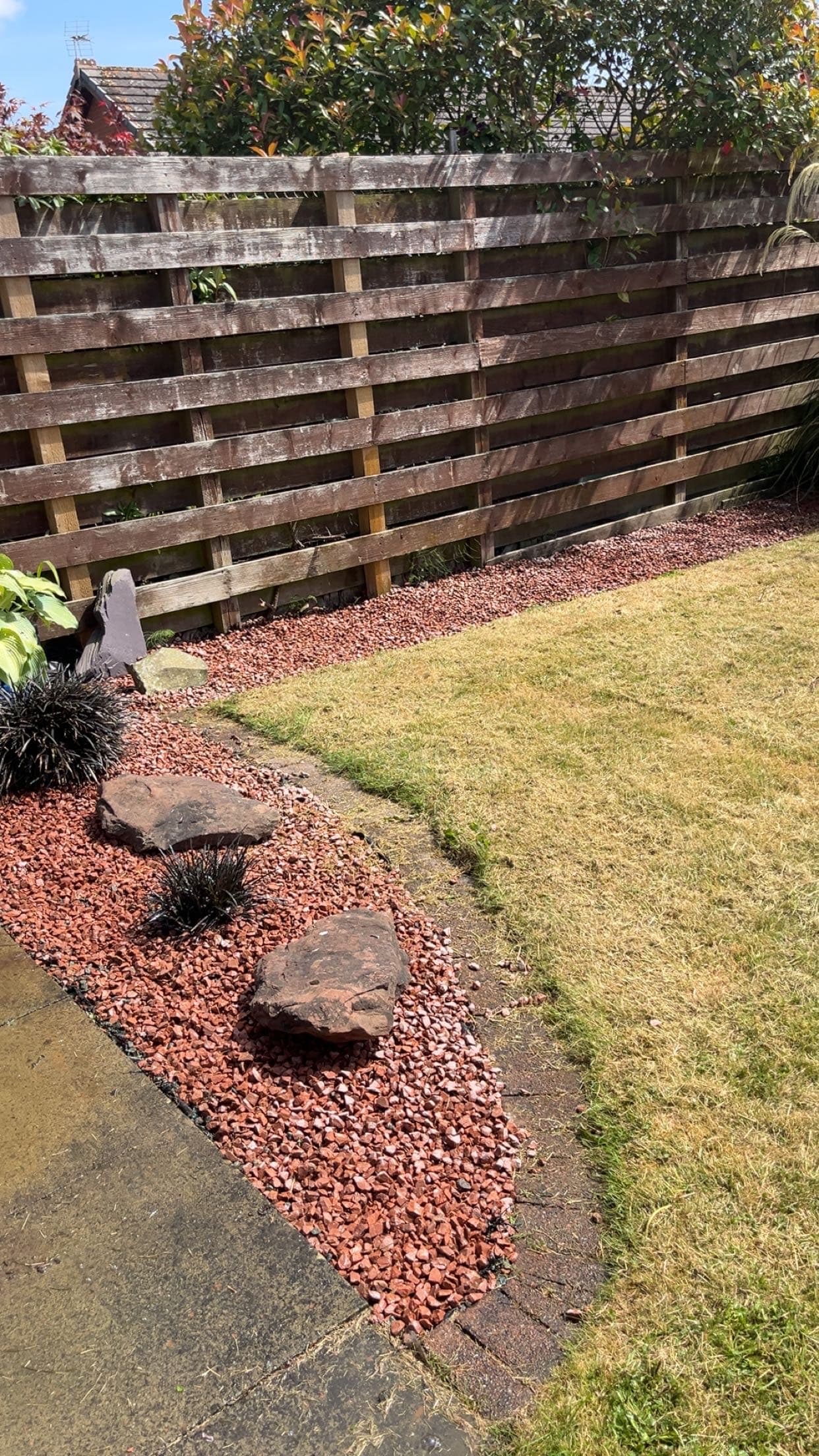 Decorative stone garden border with feature rocks completed by RML Ground Maintenance in Dumfries and Galloway