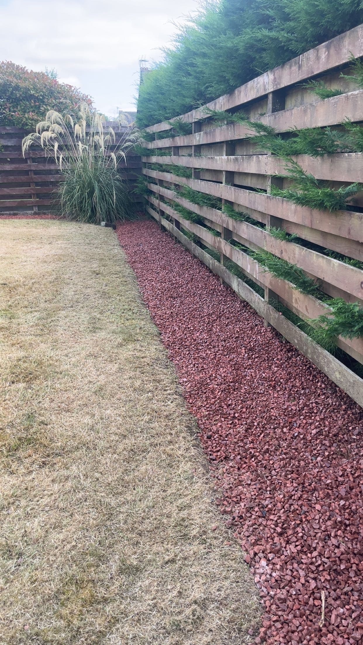 Landscaped garden border along a fence line completed by RML Ground Maintenance in Dumfries and Galloway
